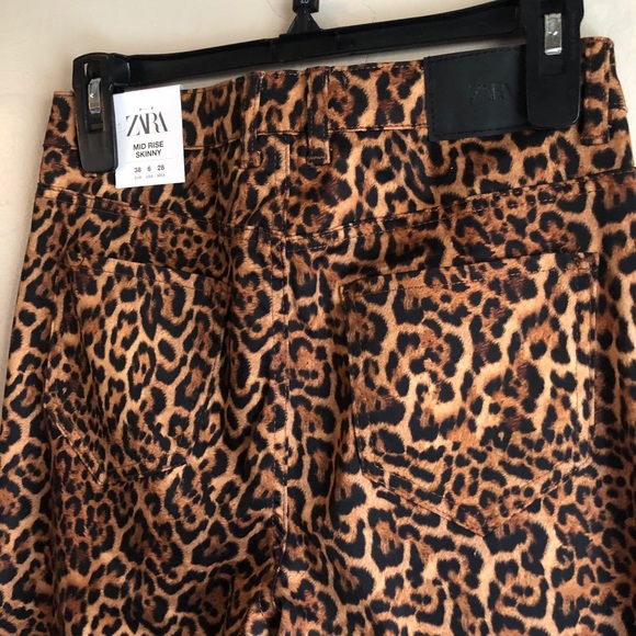 ZARA Leopard Mid Rise Skinny Pants Size 6 - Picture 7 of 10